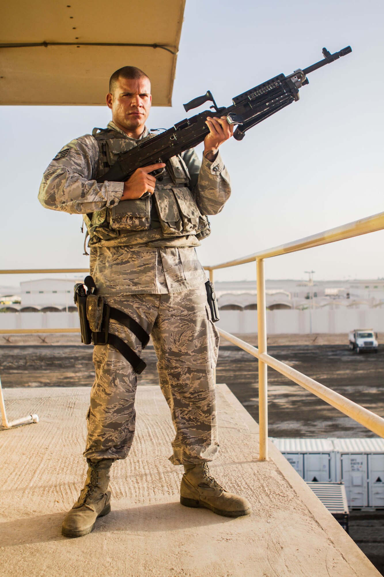 U.S. Air Force Staff Sgt. Joshua Odom, with the 169th Security Forces Squadron, South Carolina Air National Guard, is photographed while deployed to the 380th Air Expeditionary Wing in Southwest Asia, June 9, 2013.  (U.S. Air Force photo courtesy 380th ESFS/Released)