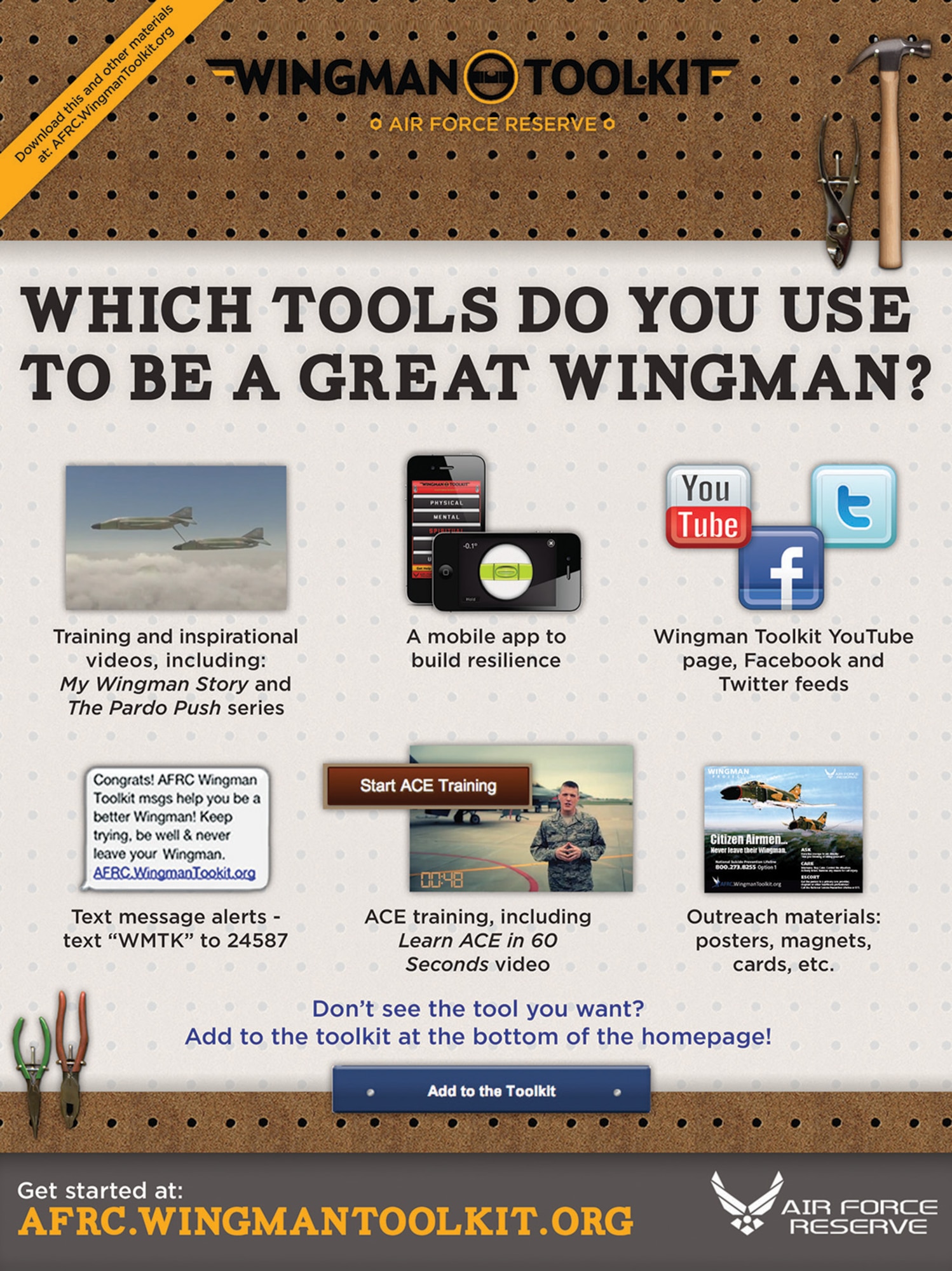 The Wingman Toolkit is an Air Force Reserve initiative to empower Airmen and their families to sustain healthy, balanced lifestyles using the four pillars of Comprehensive Airman Fitness. (U.S. Air Force graphic)
