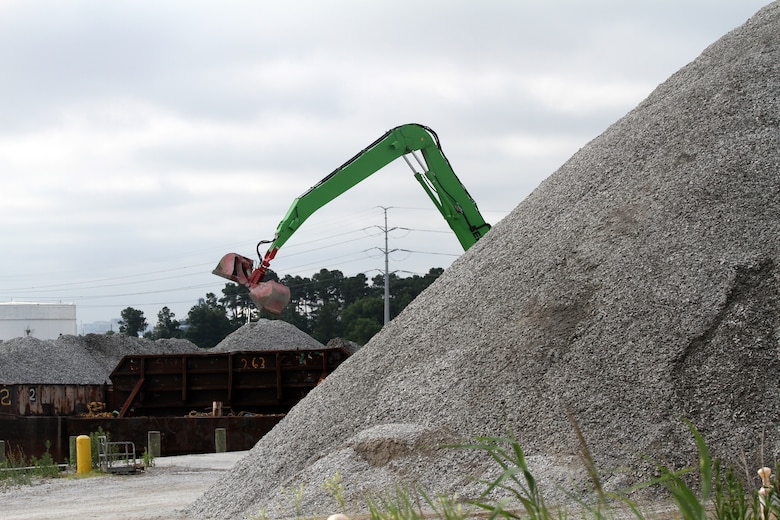 PORTSMOUTH, Va. -- The Craney Island Dredged Material Management Area here is a temporary home for thousands of cubic yards of dredged fossil shell being dredged from Tribell Shoal in the James River. On July 8, the site began storing the shell, which will be used for the construction of six oyster reefs for the Craney Island Eastward Expansion project. Construction of the $3.6 million environmental restoration project is set to begin in August of this year. Reefs will be built in Hoffler Creek, Baines Creek, Blows Creek, the Lafayette River and two in Gilligan’s Creek.