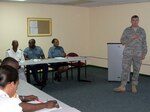 Air Force Capt. Dustin Hart, North American Aerospace Defense Command and U.S. Northern Command Public Affairs officer, gives a briefing on media interview techniques during an information exchange with the Royal Bahamas Defense Force and Bahamian government departments Sept. 7, 2010. USNORTHCOM Public Affairs personnel met with members of the Bahamian government to exchange information on how each office conducts public affairs operations. 


