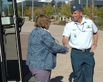 Canadian Col. Pierre Ruel, North American Aerospace Defense Command Training and Exercise Branch, greets members of the National School Board Association as they arrive at the NORAD and U.S. Northern Command headquarters at Peterson Air Force Base Sept. 17. The commands provided a tour for the NSBA members who are in Colorado for their annual western region conference. 

