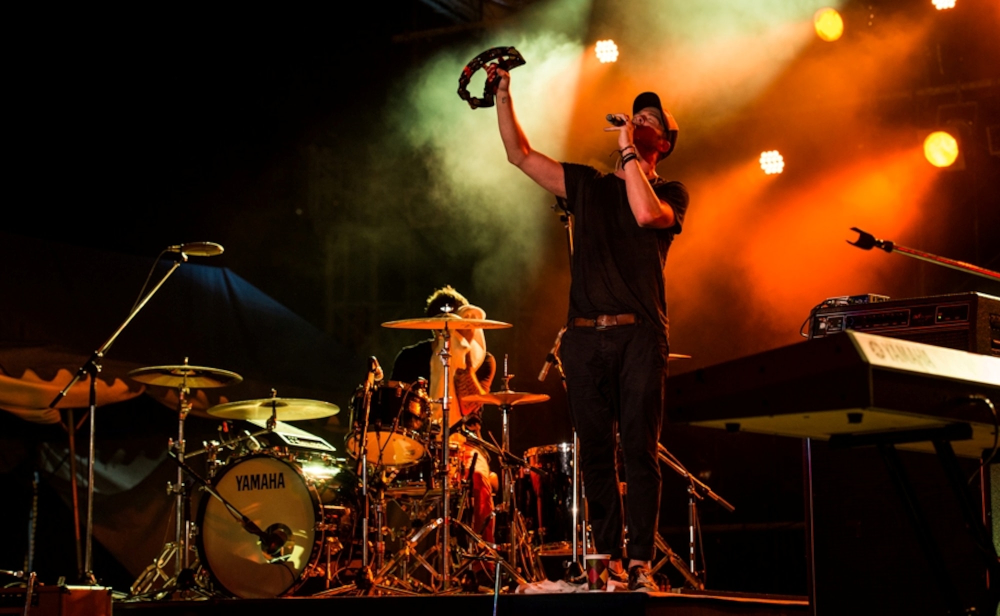 Ryan Tedder, lead singer for OneRepublic, performs during the 18th Force Support Squadron's Rockin' the Block on Kadena Air Base, Japan, June 29, 2013. Events on the Rockin' the Block stage also included the United Services Organization Victory Belles, the III Marine Expeditionary Force Band, and Sword of the Far East. (Courtesy photo by Ryan Burger/Released)