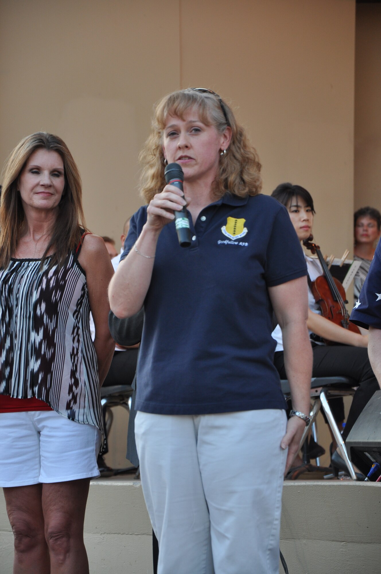 SAN ANGELO, Texas – Col. Kimberlee Joos, 17th Training Wing Commander, speaks during the annual July 3rd Pops Concert at the Bill Aylor Sr. Memorial River Stage. Joos said she felt the community made her feel at home in San Angelo, even though she’s only been here a few weeks.  (U.S. Air Force photo/ Airman 1st Class Joshua Edwards)