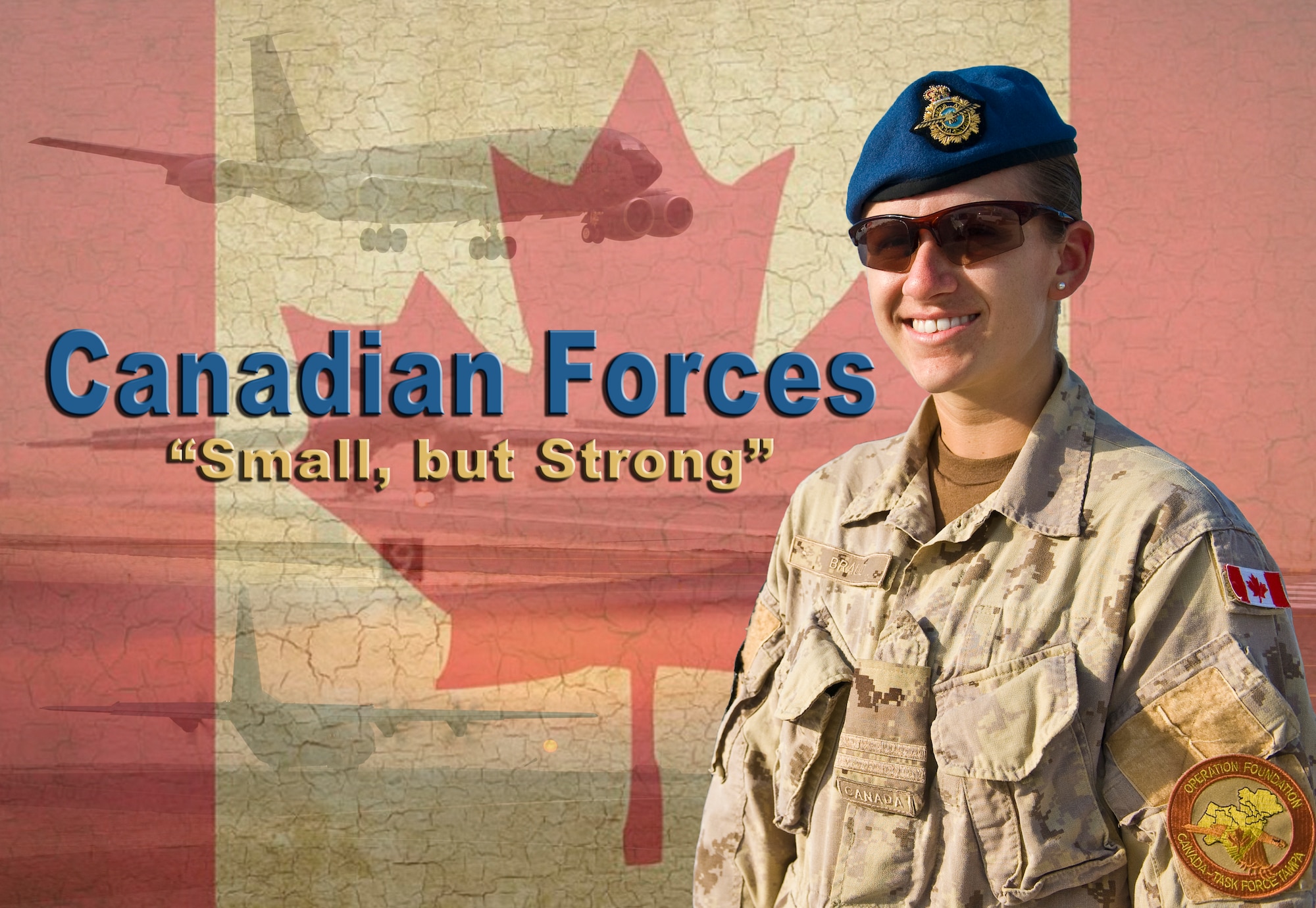 Royal Canadian Air Force Capt. Alexandre Brault poses for a photo at the 379th Air Expeditionary Wing in Southwest Asia, July 8, 2013. Brault is the RCAF 71st Expeditionary Air Control Squadron weapons director deployed from Bagotville, Quebec, Canada. (U.S. Air Force photo illustration/Senior Airman Benjamin Stratton)