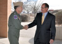 El Paso Intelligence Center Director, Art Doty, right, welcomes the NORAD and USNORTHCOM Commander, Adm. James Winnefeld, to the Drug Enforcement Administration’s facility located at Fort Bliss, Texas. JTF North, an element of USNORTHCOM, supports the law enforcement agencies that conduct operations at the center. EPIC is a regional intelligence center designed to collect and disseminate information relating to drug, alien, and weapon smuggling in support of field enforcement entities throughout the region. Agencies currently represented at EPIC include the Drug Enforcement Administration; Department of Homeland Security; Customs & Border Protection; Immigration & Customs Enforcement; U.S. Coast Guard; Federal Bureau of Investigation; Bureau of Alcohol, Tobacco, Firearms and Explosives; U.S. Secret Service; U.S. Marshals Service; National Drug Intelligence Center; Internal Revenue Service; U.S. Department of the Interior; National Geospatial–Intelligence Agency; U.S. Department of Defense; Joint Task Force–North; Joint Interagency Task Force–South; Texas Department of Public Safety; Texas Air National Guard; and the El Paso County Sheriff’s Office. 
