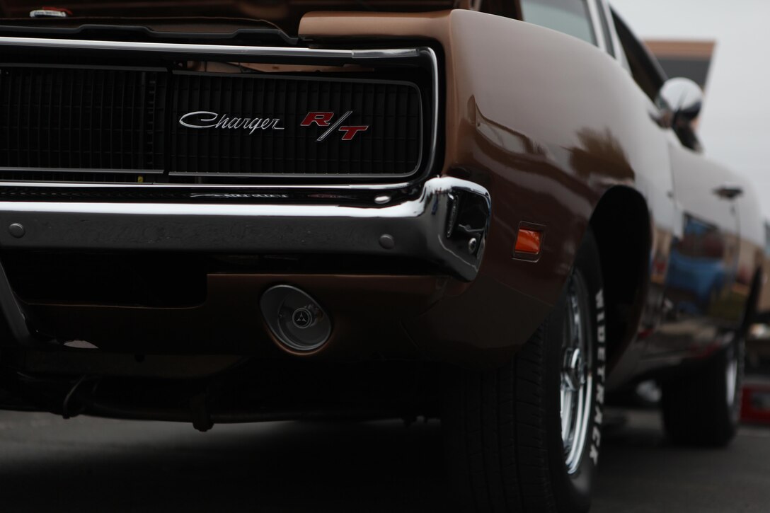 A Charger R/T, one of many cars on display, shines during the V Foundation car show in Jacksonville, N.C., Macrch 23. Several Marines, their familes and other base personnel attended the event.