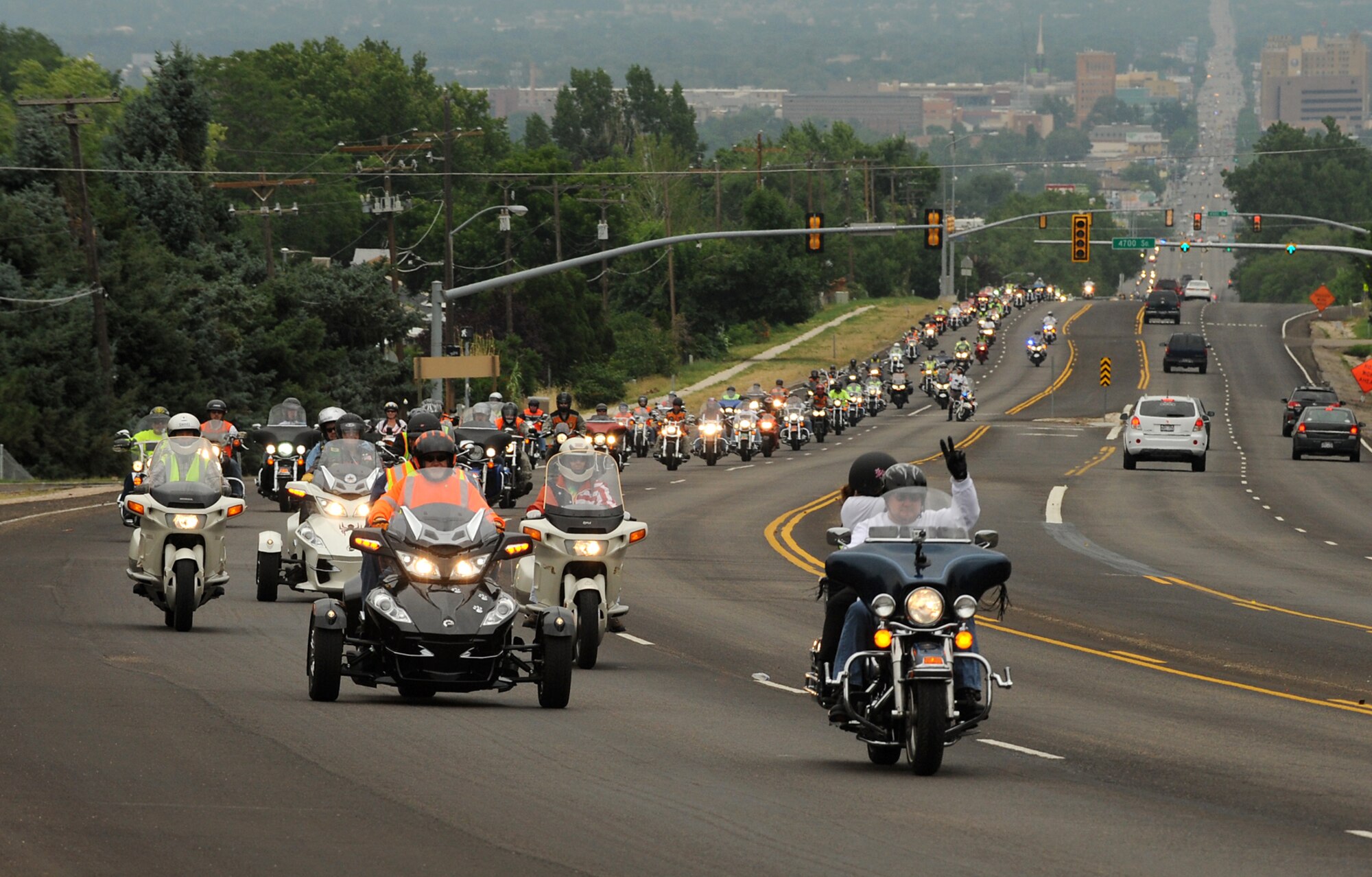 About 200 on- and off-base motorcycle riders participated  in the fourth annual ‘See Me, Save Me’ campaign ride at Hill Air Force Base, Utah, July 11. Riders departed the base and traveled a circular route through local communities. (U.S. Air Force photo by Alex R. Lloyd/Released)