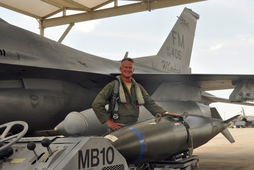 Maj. Robin Lytle, 93rd Fighter Squadron F-16 pilot and chief of scheduling, began his career as a weapons loader at Bergstrom Air Force Base, Texas, in 1989. (U.S. Air Force photo/Senior Airman Jaimi Upthegrove)