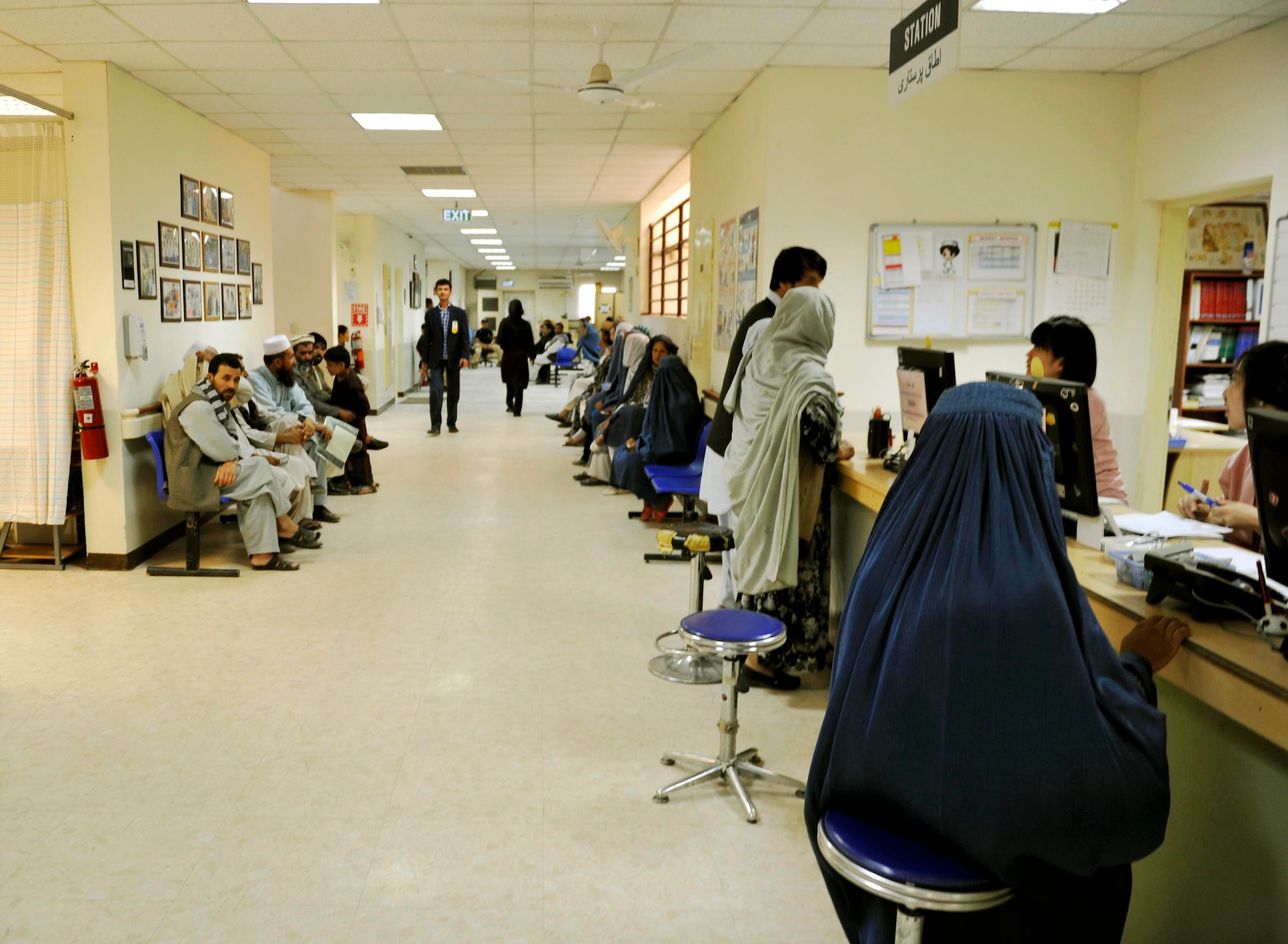 Local Afghan patients wait to be seen in the Korean Hospital on Bagram Airfield, Afghanistan, July 10. The hospital is one of two hospitals that treat walk-in, local-national patients (U.S. Air Force photo/ Staff Sgt. Stephenie Wade)