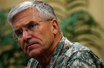Gen. George Casey Jr., Army chief of staff, responds to questions from the media during a press conference at the Army National Guard Professional Education Center at Camp Joseph T. Robinson, Ark., Sunday, Jan. 25, 2009. Casey was a featured speaker at the annual Army National Guard Senior Commanders Conference and spoke to the media on the state of the National Guard as well as challenges facing the Army as a whole in the future.