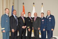 The NORAD and U.S. Northern Command Missile Warning and Defenders of the Year were awarded in a formal ceremony May 3 in Colorado Springs. The event honored top-performing military and civilan personnel at the headquarters who perform work on or in support of missile defense systems. Pictured, from left to right, are Canadian Brig.- Gen. Al Meinzinger, Riki Ellison of the Missile Defense Advocacy Alliance, Steven Piel, Navy Lt. Cmdr. Douglas Pegher, Ernie Stern, Air Force Lt. Gen. Michael Dubie, and Air Force Brig. Gen. Kenneth Todorov. 

