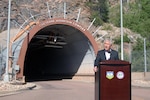 Secretary of Defense Chuck Hagel speaks to reporters outside the entrance to Cheyenne Mountain AFS June 28. Hagel addressed issues ranging from the wildfires raging across Colorado to suicide prevention in the Armed Forces. During his first visit since his appointment as Secretary of Defense in February, Hagel visited the North American Aerospace Defense Command and U.S. Northern Command, spoke to troops at Fort Carson and toured Cheyenne Mountain AFS. 

