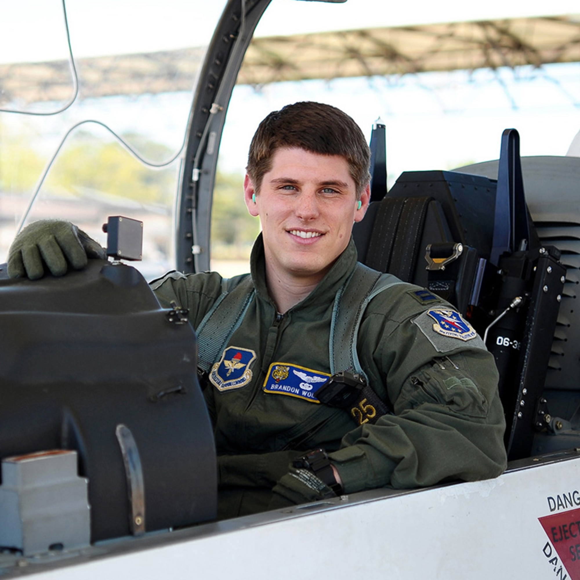 T-6 Texan II pilot Capt. Brandon Wolf earned the 2012 Daedalian Exceptional Pilot Award for Air Education and Training Command for his quick actions during an in-flight emergency. Wolf is a first assignment instructor pilot assigned to the 41st Flying Training Squadron, Columbus AFB, Miss. (Photo by Airman 1st Class Charles Dickens)