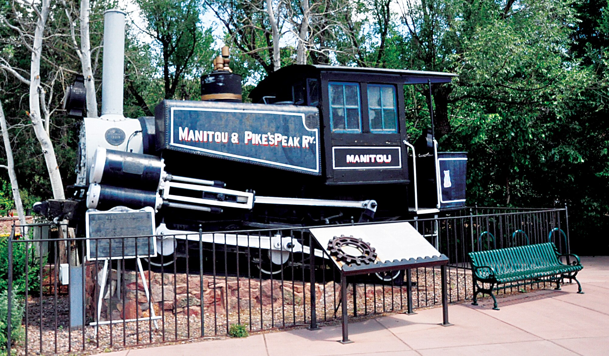 The 1893 Manitou & Pike’s Peak Railway engine that used to run from Manitou Springs, Colo., to Pike’s Peak was in service for 46 years before being replaced with modern diesel electric equipment. The railway is nine miles long and has a maximum grade of 25 percent, reaching at its peak 14,109 feet. (U.S. Air Force photo by Airman 1st Class Brandon Valle)