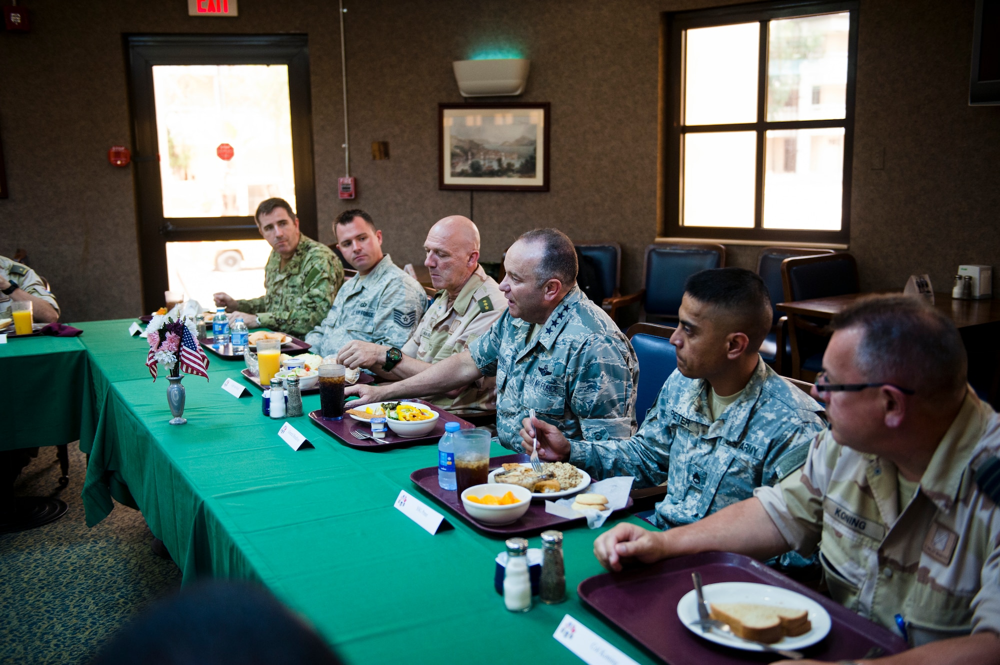 U.S. Air Force Gen. Philip Breedlove, NATO Supreme Allied Commander Europe, responds to a question during a luncheon with U.S. forces and NATO allies July 11, 2013, at Incirlik Air Base, Turkey. NATO servicemembers had the opportunity to ask the SACEUR questions during his immersion to tour at Incirlik AB. (U.S. Air Force photo by Senior Airman Daniel Phelps/Released)