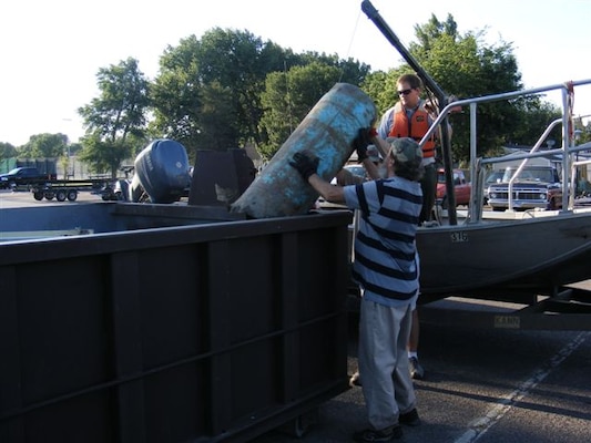 The 2013 Missouri River/Lake Sharpe Clean up netted 1,560 pounds of lumber and other rubble, 1,380 pounds of trash and litter, 540 pounds of scrap metal - including a refrigerator, a large plastic culvert weighing approximately 400 pounds and 180 pounds of tires.  