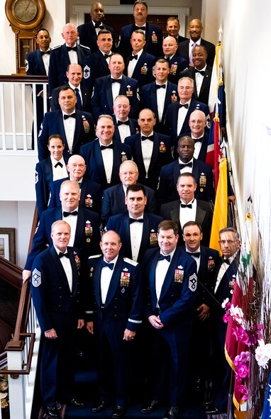 Brig. Gen. Kevin J. Jacobsen, OSI commander (center, front), poses with OSI senior enlisted and others at his Order of the Sword induction ceremony. Jacobsen is the fifth person from OSI to be inducted into the Order of the Sword. (U.S. Air Force photo/Mike Hastings)