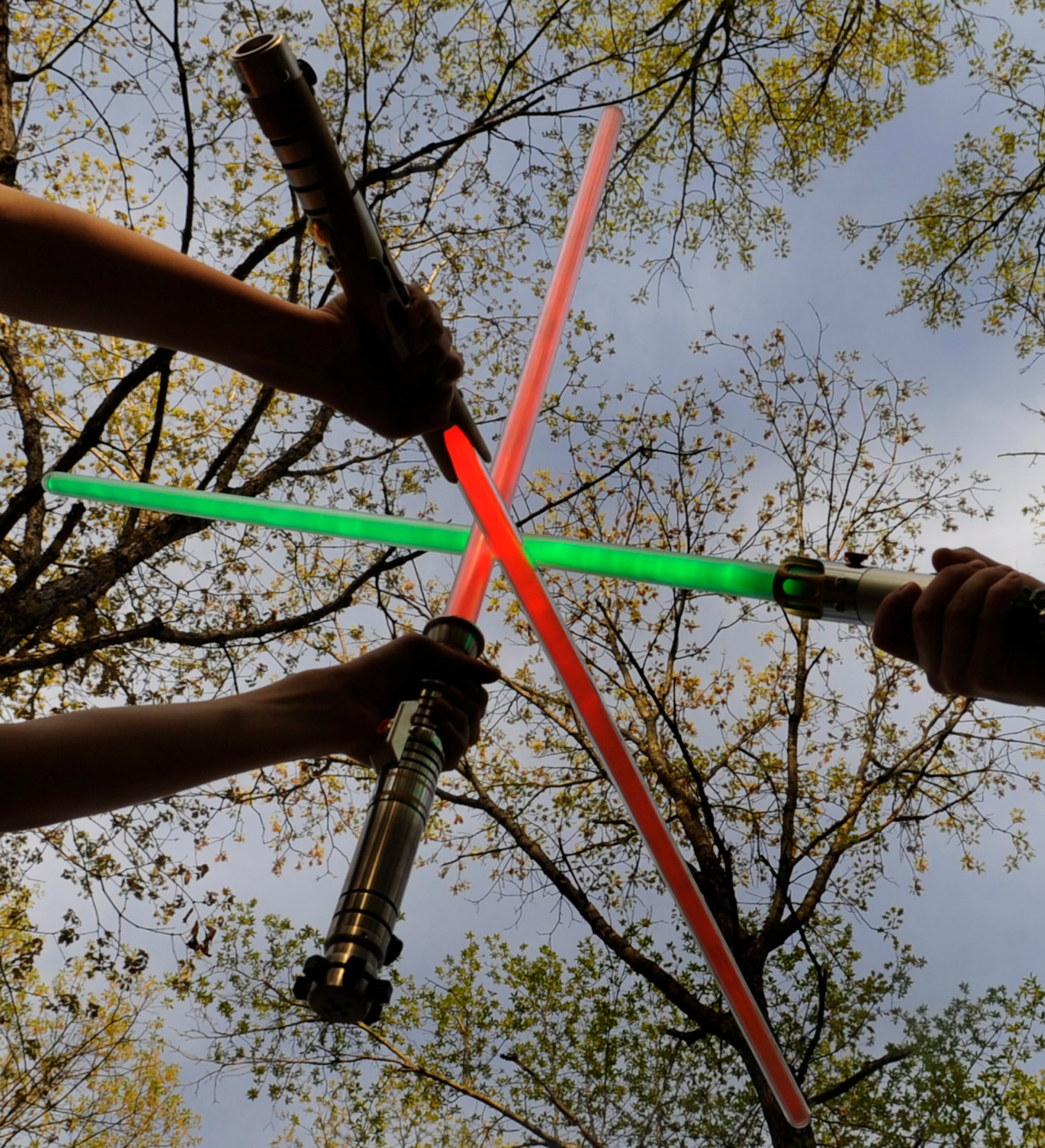 Master Sgt. Kenneth Hampton, 509th Medical Group NCO-in-charge of education and training, crafts custom lightsabers in his spare time, May 7, 2013. The lightsabers’ hilt is made of 1/8 inch thick aluminum tubing and the blade is made of 1/8 thick polycarbonate tubing.  (U.S. Air Force photo by Staff Sgt. Alexandra M. Boutte/Released)