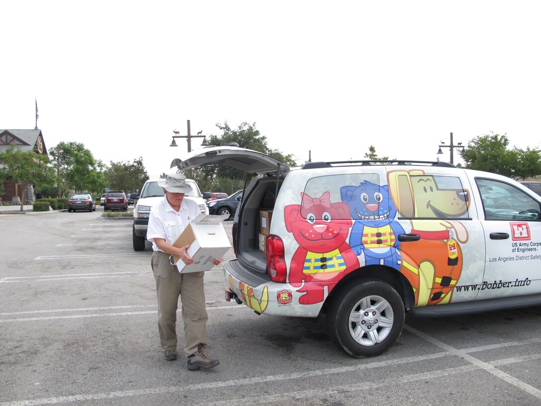 Phyllis Trabold, District outdoor recreation planner, arranged for the delivery of 700 “Bobber” water safety give-away items to the Bas Pro Shops store in Rancho Cucamonga for the purpose of emphasizing water and boating safety during Bass Pro Shops "Family Summer Camp" campaign from June 8 to July 14.   