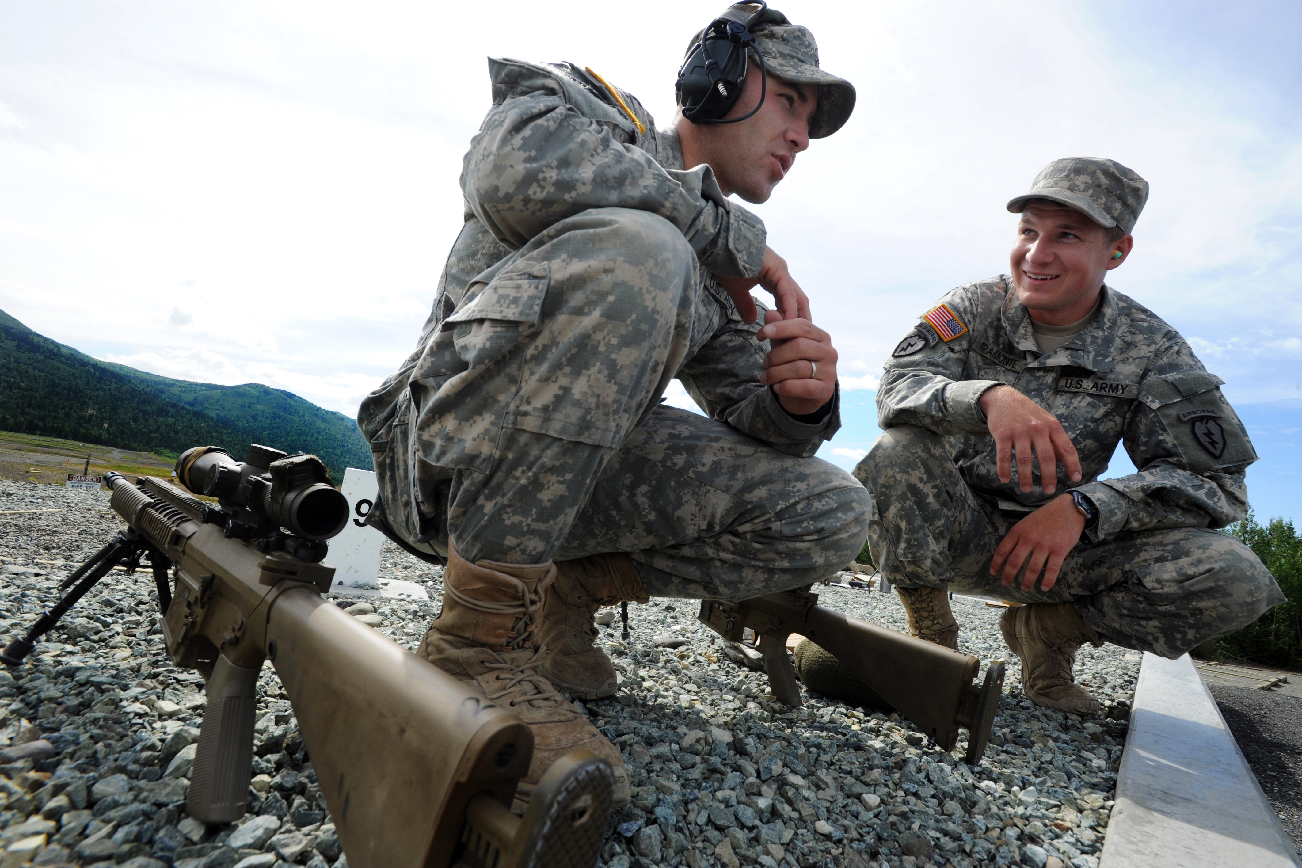 Army Sgt. Wes Cullman, left, and Army Spc. Anthony Tramonte talk