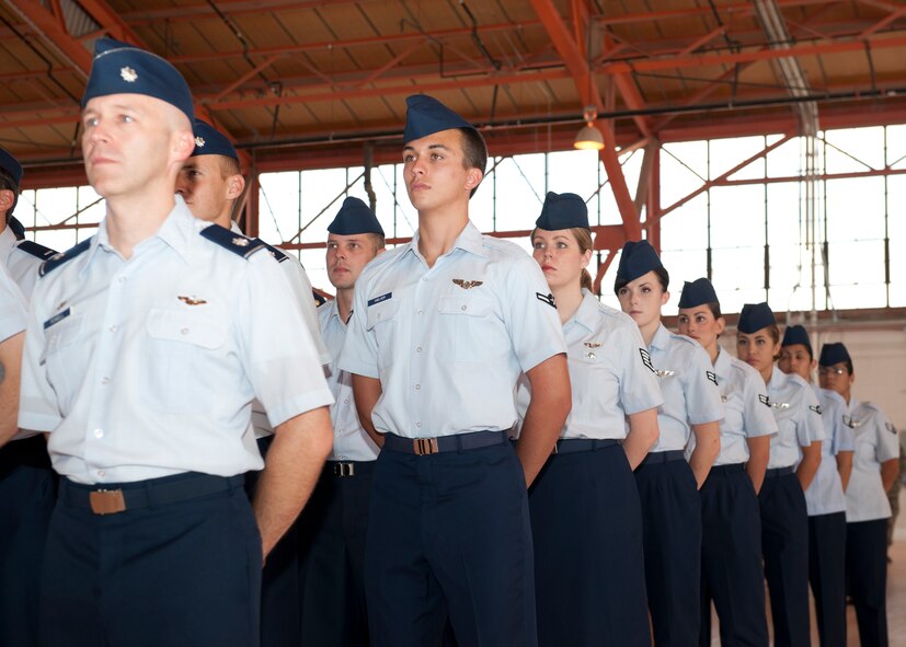 Airmen stand in formation during the 49th Operations Group change of command ceremony at Holloman Air Force Base, N.M., June 12. In the ceremony Col. Mark Hoehn assumed command of the 49th OG from Col. Kenneth Johnson. The group is home to the Air Force’s most combat-ready F-22 Raptor squadron and is a formal training unit for MQ-1 Predator and MQ-9 Reaper aircrew, graduating around 700 crews per year. (U.S. Air Force photo by Airman 1st Class Daniel E. Liddicoet/Released