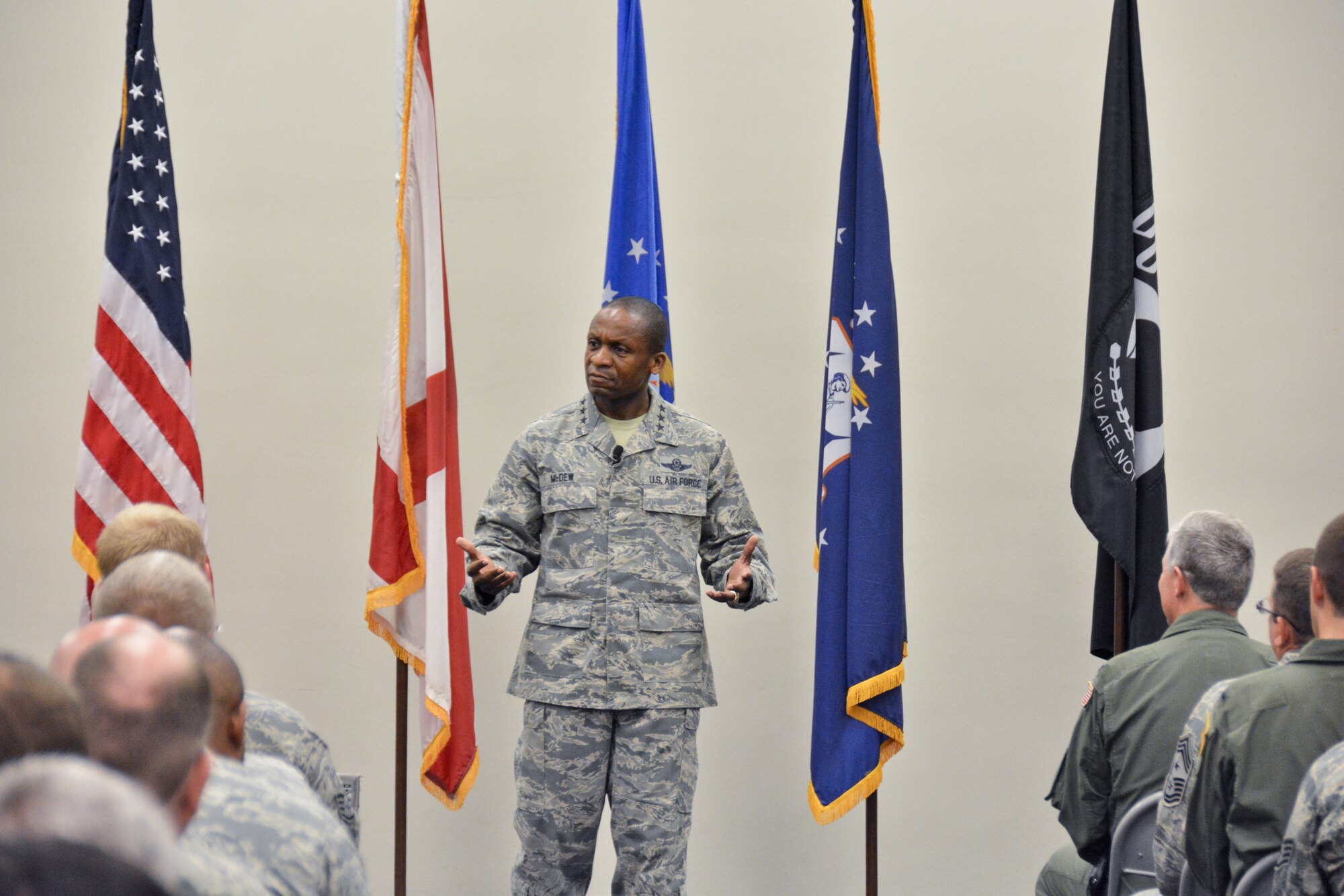 Lt Gen Darren McDew, Commander of the 18th Air Force arrived at The 117th Air Refueling Wing, Birmingham, AL on 9 July 2013. Lt Gen McDew spent several hours meeting and talking to Airmen in several shops across the base. This was Lt Gen McDew's first trip to the 117th Air Refuelling Wing.  (U.S. Air National Guard photo by Master Sgt. Ken Johnson/Released)