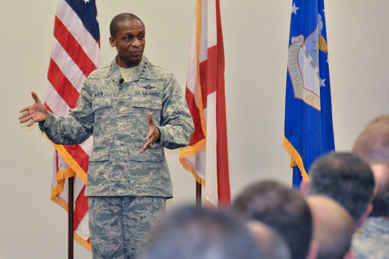 Lt Gen Darren McDew, Commander of the 18th Air Force arrived at The 117th Air Refueling Wing, Birmingham, AL on 9 July 2013. Lt Gen McDew spent several hours meeting and talking to Airmen in several shops across the base. This was Lt Gen McDew's first trip to the 117th Air Refuelling Wing.  (U.S. Air National Guard photo by Master Sgt. Ken Johnson/Released)