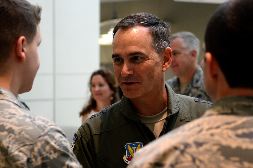 U.S. Air Force Maj. Gen. H.D. Polumbo Jr., 9th Air Force commander, greets Airmen at the U.S. Air Force Hospital Langley on Langley Air Force Base, Va., July 15, 2013. Polumbo, along with his wife, toured different squadrons within the 633rd Air Base Wing. (U.S. Air Force photo by Senior Airman Kayla Newman/Released)