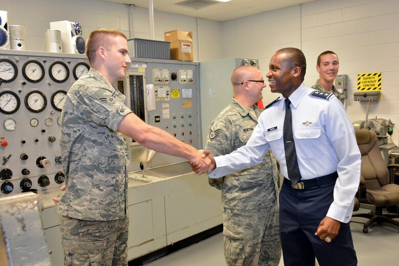 Lt Gen Darren McDew, Commander of the 18th Air Force arrived at The 117th Air Refueling Wing, Birmingham, AL on 9 July 2013. Lt Gen McDew spent several hours meeting and talking to Airmen in several shops across the base. This was Lt Gen McDew's first trip to the 117th Air Refuelling Wing.  (U.S. Air National Guard photo by Master Sgt. Ken Johnson/Released)