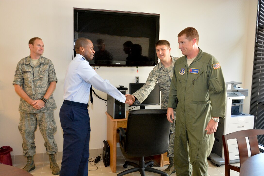Lt Gen Darren McDew, Commander of the 18th Air Force arrived at The 117th Air Refueling Wing, Birmingham, AL on 9 July 2013. Lt Gen McDew spent several hours meeting and talking to Airmen in several shops across the base. This was Lt Gen McDew's first trip to the 117th Air Refuelling Wing.  (U.S. Air National Guard photo by Master Sgt. Ken Johnson/Released)