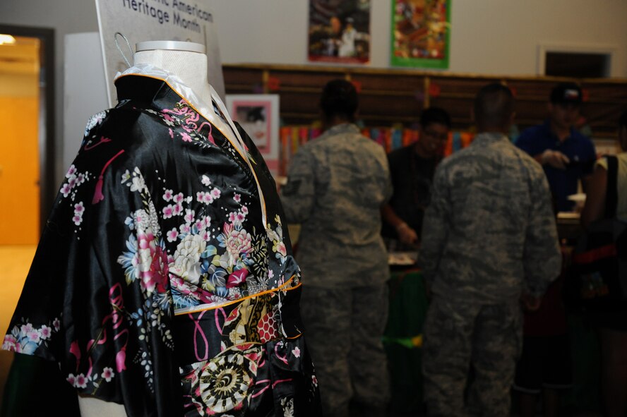 A Japanese kimono is on display in front of the Asian Heritage booth during Multicultural Day on Barksdale Air Force Base, La., July 12, 2013. A kimono is a traditional Japanese garment worn by women. (U.S. Air Force photo/Airman 1st Class Benjamin Gonsier)