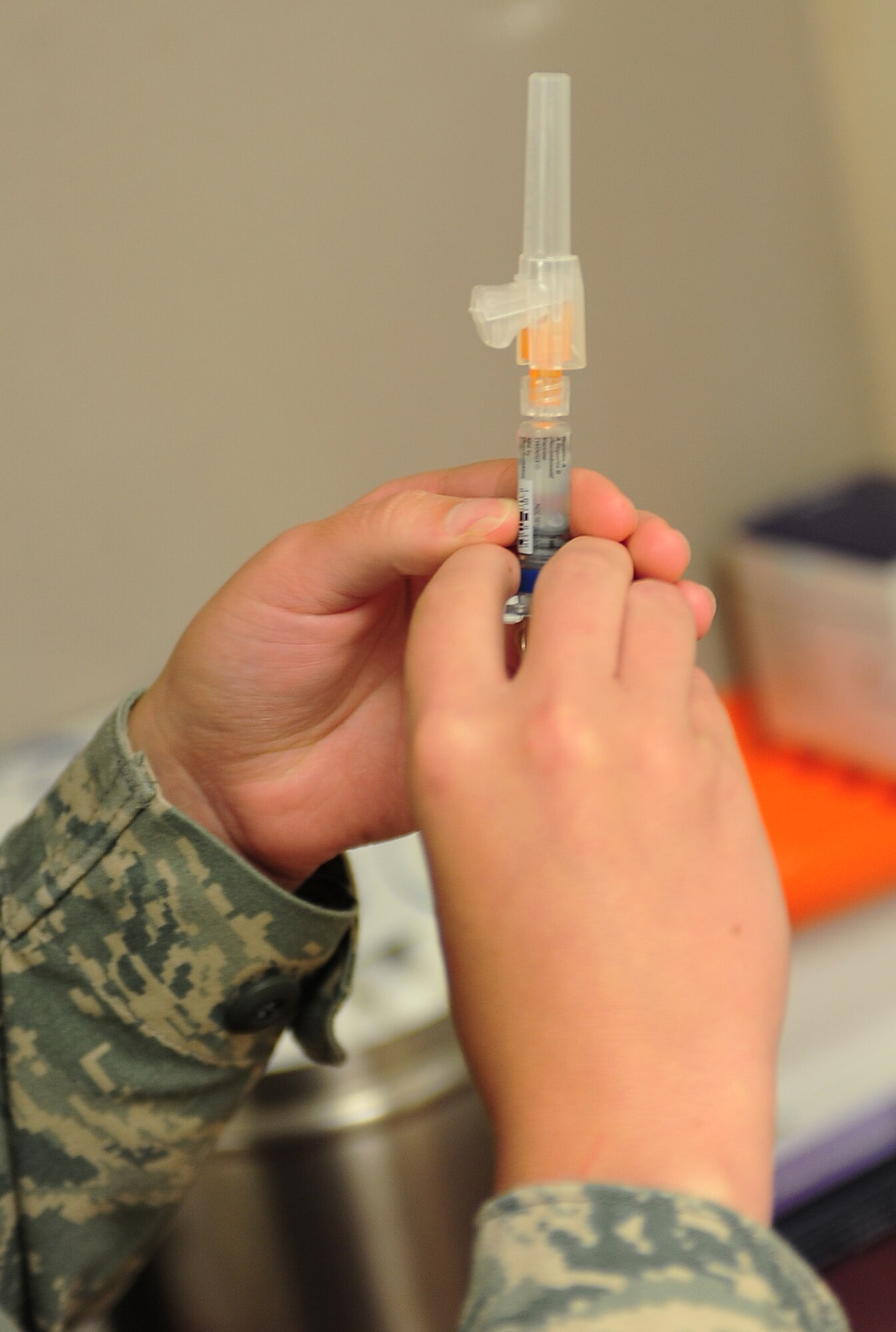 The 5th Medical Group immunizations clinic provides routine and deployment vaccines to all eligible beneficiaries. This includes civilians and contractors who are authorized care. The immunization clinic maintains a stock of all routine vaccines, as well as some travel-specific vaccines. The Mission of the 5th MDG is to deliver compassionate, seamless, family-centered health care to ensure medically reliable and effective mission-ready forces for the 5th Bomb Wing, 91st Missile Wing, and tenant units. (U.S. Air Force photo/Airman 1st Class Kristoffer Kaubisch)