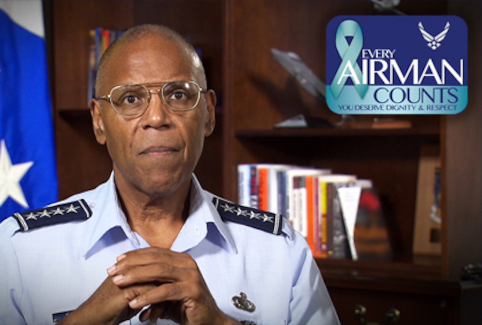 Gen. Larry Spencer, the Air Force vice chief of staff, encourages Airmen to get involved with "Every Airman Counts". The initative is designed to foster communication between Airmen and senior leaders about sexual assault prevention and response. (U.S. Air Force graphic)