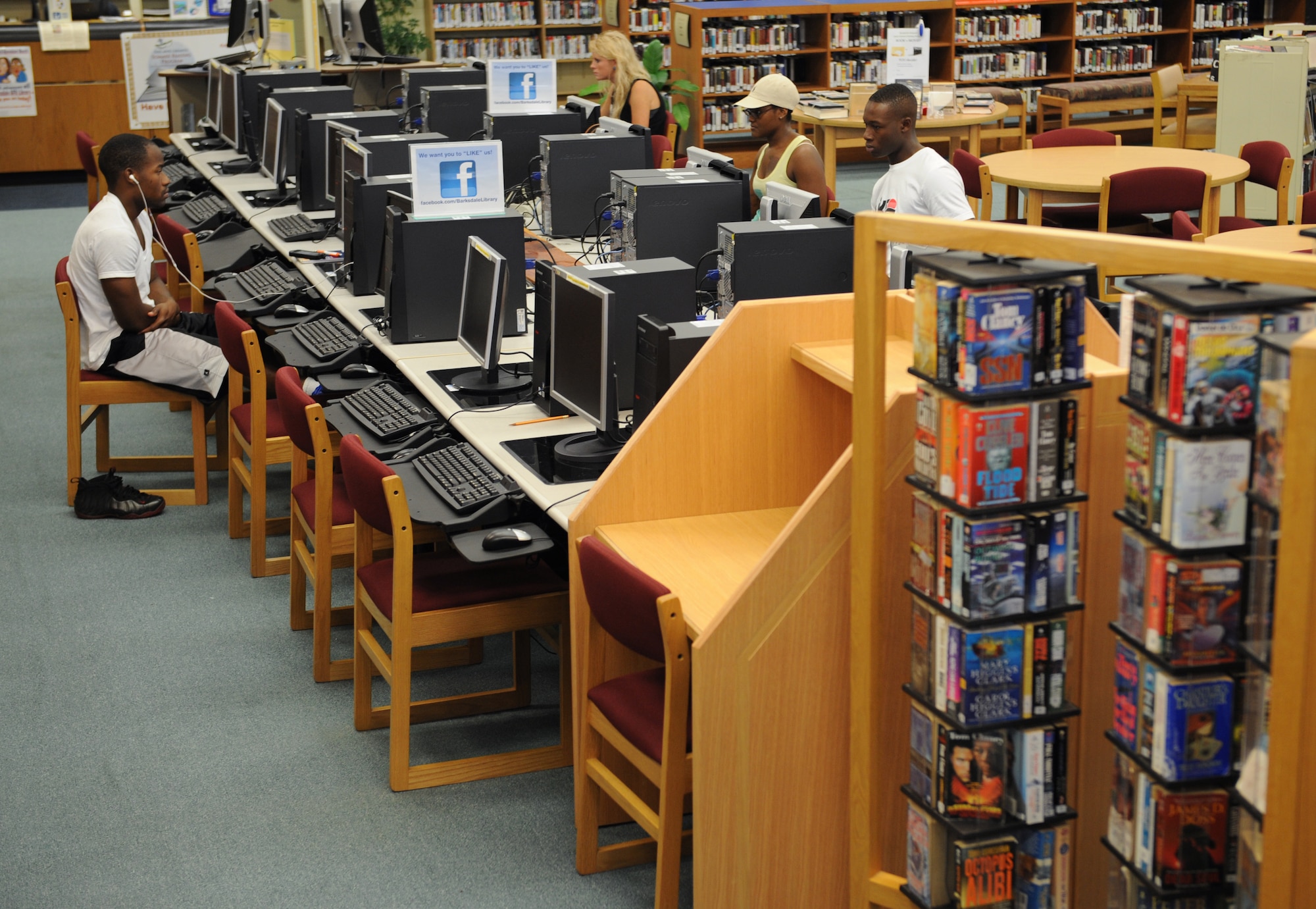 Team Barksdale personnel study at the library on Barksdale Air Force Base, La., July 17, 2013. The library provides Team Barksdale access to computers and audio books. (U.S. Air Force photo/Airman 1st Class Benjamin Gonsier)
