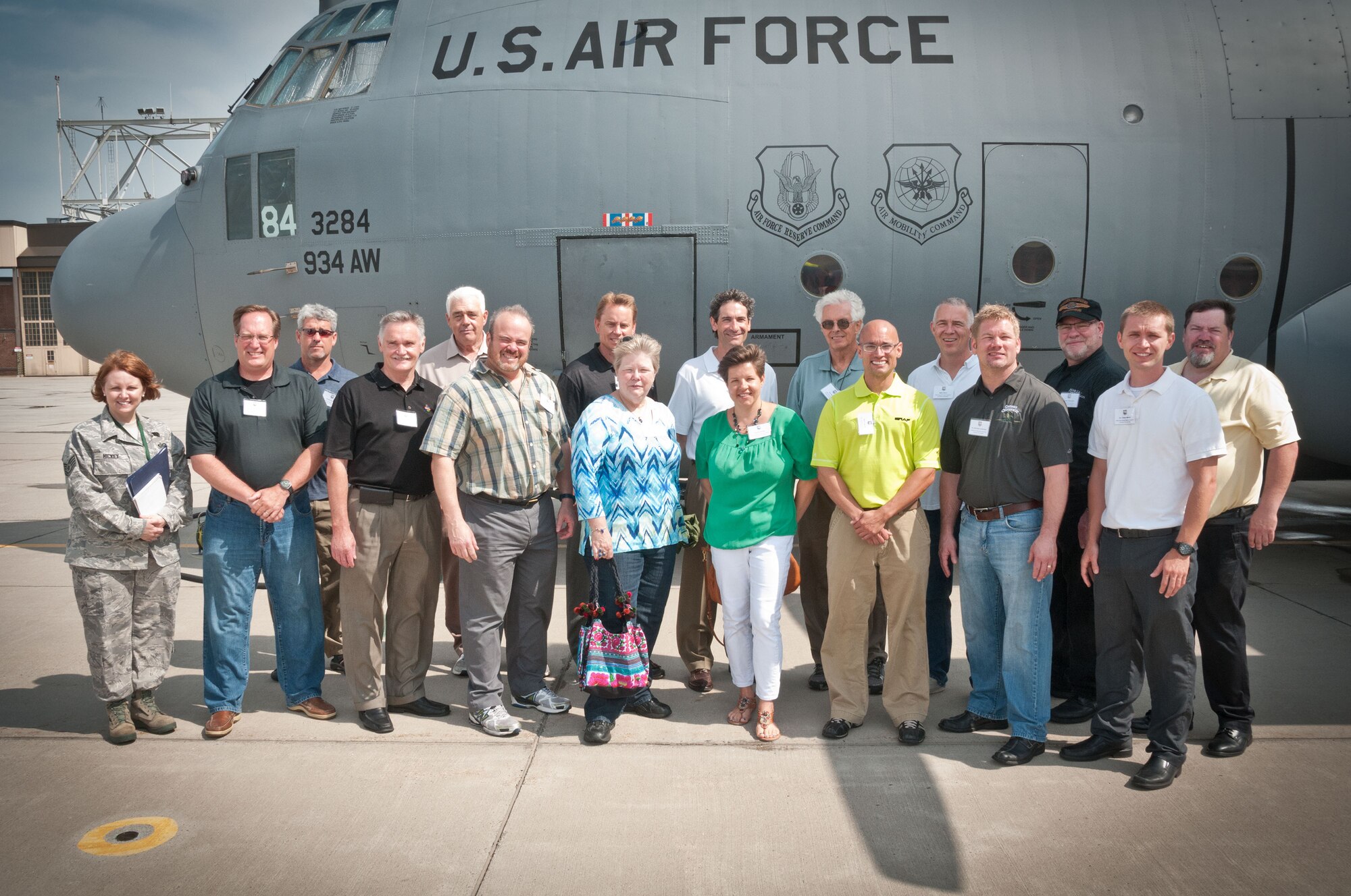 The newly inducted 2013-2015 Honorary Commanders take a tour of the 934th Airlift Wing.  The HC program helps strengthen community partnerships with the 934 AW, Minneapolis-St. Paul Air Reserve Station, Minn.  (U.S. Air Force photo/MSgt. Scott Farley)