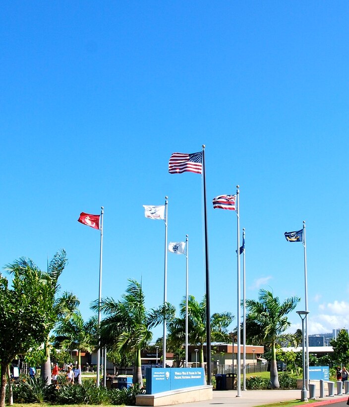 The entrance to the beautiful and bittersweet Valor in the Pacific Memorial. 