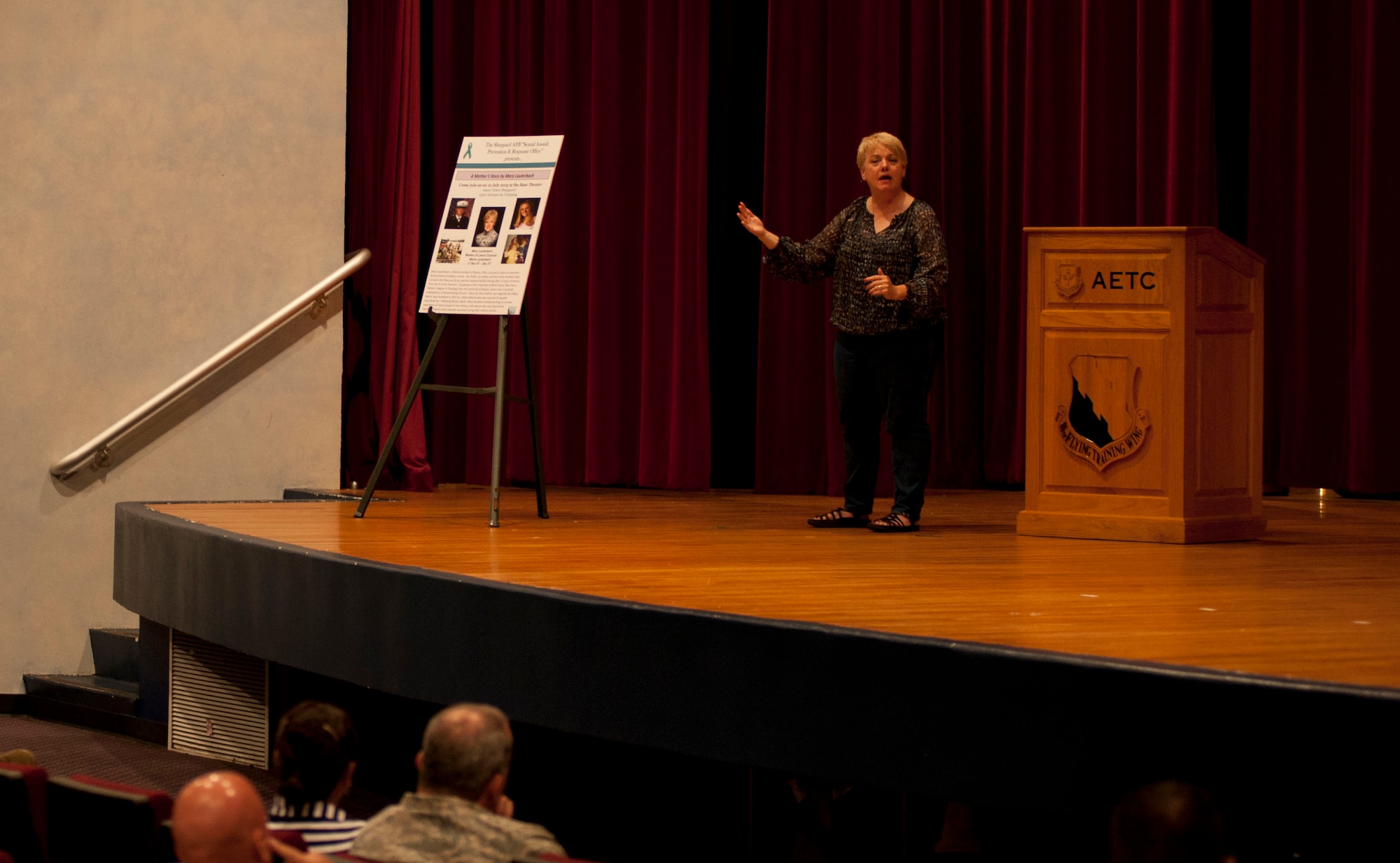 Mary Lauterbach, the mother of Maria Lauterbach, visited Sheppard July 12 to speak on her experience and address the importance of handling sexual assaults in the military. Her daughter, Lance Cpl. Maria Lauterbach was murdered in 2007 as she was reporting that another Marine raped her. (U.S. Air Force photo by Airman 1st Class Jelani Gibson) 