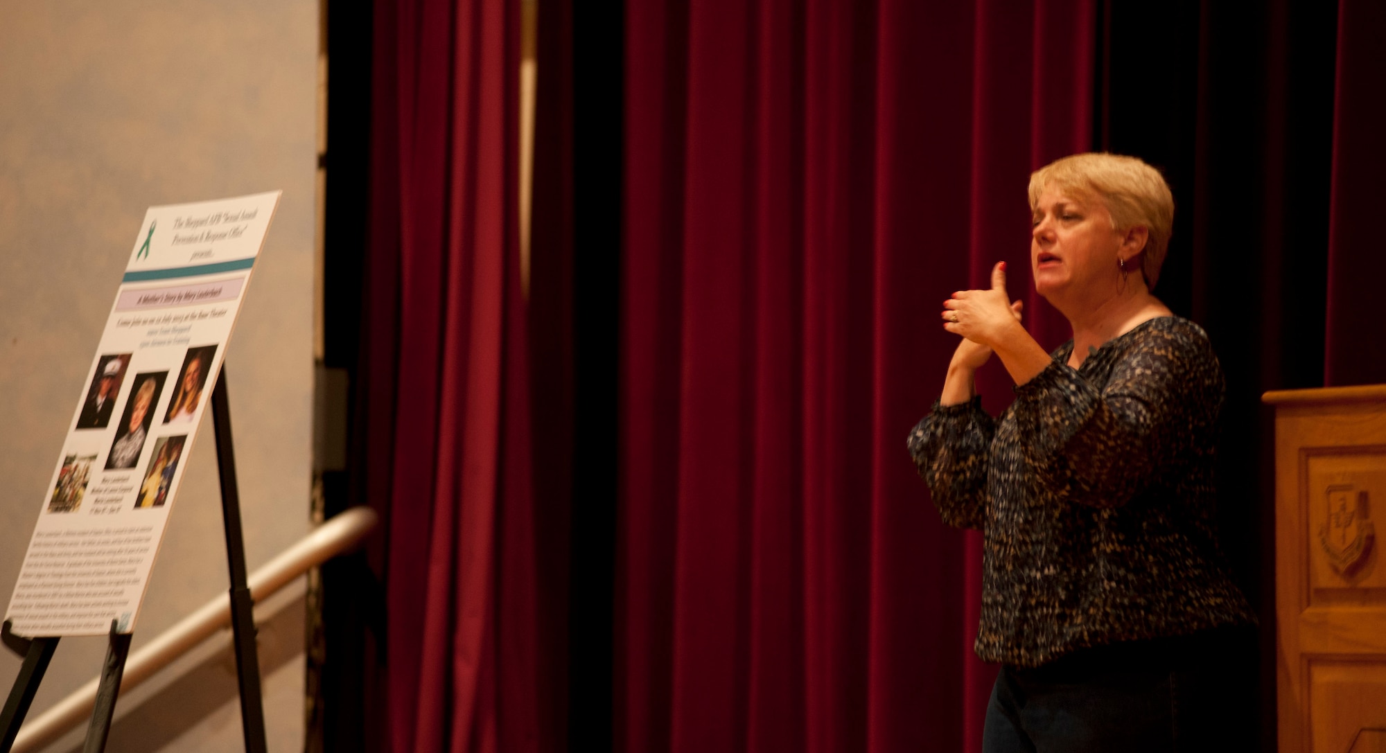 Mary Lauterbach, the mother of Maria Lauterbach, visited Sheppard July 12 to speak on her experience and address the importance of handling sexual assaults in the military. Her daughter, Lance Cpl. Maria Lauterbach was murdered in 2007 as she was reporting that another Marine raped her. (U.S. Air Force photo by Airman 1st Class Jelani Gibson) 