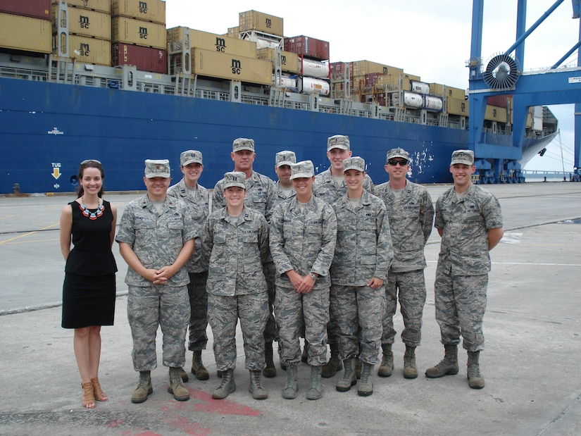 The Joint Base Charleston Logistics Officer Association - Globemaster Chapter recently received a tour of the South Carolina Ports Authority, June 20, 2013. The group of 11 military and civilians received a bird's eye view of how a vibrant commercial seaport operates day-to-day, how import and export containers are processed, how dockside cranes operate, and how the Ports Authority is planning for the future.  The presentation and tour took place at the Port of Charleston's Wando Welch Terminal in Mount Pleasant, S.C.  The Port of Charleston processes $63 billion in international trade each year and facilitates one in 11 jobs statewide. The Port operates the state’s vital seaport assets in Charleston and Georgetown and recently projected $123 million in capital spending, which equates to 6% in container growth overall. (Courtesy photo)