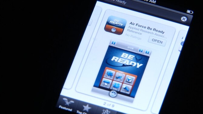 TYNDALL AIR FORCE BASE, Fla. -- The Air Force "Be Ready" mobile app is now available for Apple iPhones and iPads. The app was designed to be an on-the-go source for emergency hazard information as part of Air Force Emergency Management’s Be Ready Awareness Campaign. (U.S. Air Force photo/ Eddie Green)