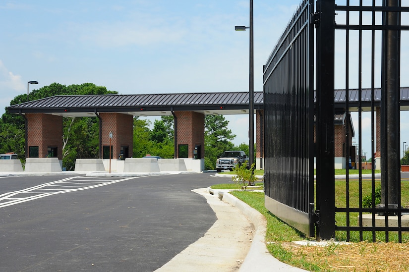 The LaSalle Avenue Gate at Langley Air Force Base, Va., is scheduled to reopen at 11 a.m, July 19, following a ribbon-cutting ceremony at 9:30 a.m. The gate construction features a new visitor control center, expanded guardhouse and new pass and identification office. (U.S. Air Force photo by Airman 1st Class Victoria H. Taylor/ Released)