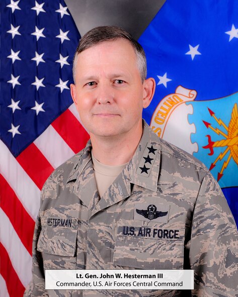 Lt. Gen. John Hesterman is the Commander, U.S. Air Forces Central Command, Southwest Asia. As the Air Component Commander for U.S. Central Command, the general is responsible for developing contingency plans and conducting air operations in a 20-nation area of responsibility covering Central and Southwest Asia. (U.S. Air Force photo/Tech. Sgt. Joselito Aribuabo)