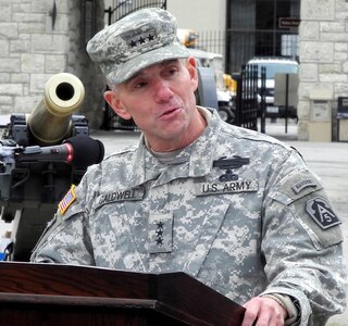 Army Lt. Gen. William Caldwell IV, commanding general, U.S. Army North (Fifth Army) and Fort Sam Houston, shares his insights with a gathering of fellow senior military leaders, elected officials, family, friends, fellow service members and civilian partners during his Assumption of Command ceremony Jan. 12 at Fort Sam Houston’s historic Quadrangle. Caldwell carries on a family legacy that commenced 34 years earlier when his father, retired Lt. Gen. William Caldwell III, took command of Fifth Army in San Antonio in 1978; he served as the unit’s commanding general until his retirement in 1980. 