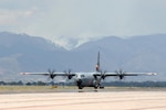 A MAFFS-equipped C-130 from the 146th Airlift Wing of the California Air National Guard arrives at Peterson Air Force Base, Colo., June 30, to support wildland fire fighting operations in the western United States. Four MAFFS units are scheduled to arrive June 30, joining four already operating out of Peterson AFB. The eight MAFFS constitute the entire U.S. military MAFFS fleet. The four units supporting the fire fighting effort are the 302nd Airlift Wing from Peterson AFB, the 146th Airlift Wing from Channel Islands, Calif., the 153rd Airlift Wing from Cheyenne, Wyo., and the 145th Airlift Wing from Charlotte, N.C. 

