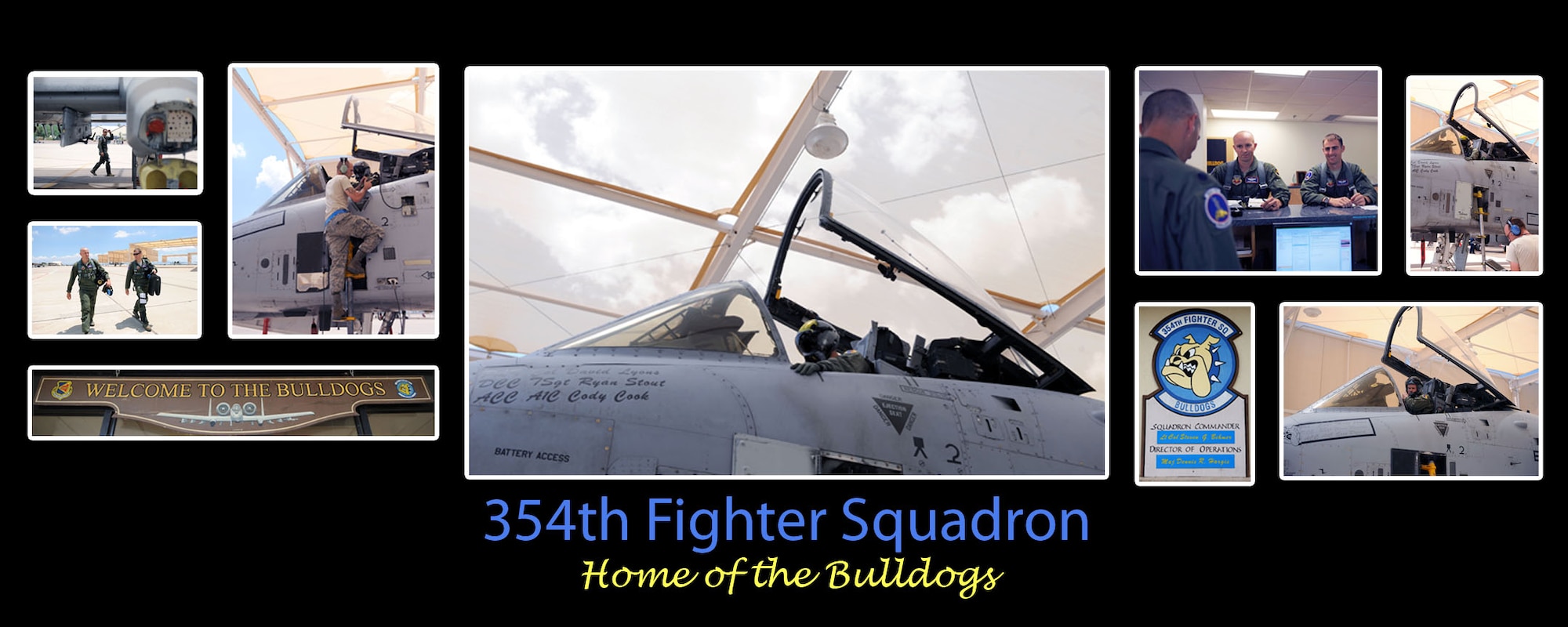 Davis-Monthan Air Force Base, Ariz., is home of the 354th Fighter Squadron, the Bulldogs. Fighter pilots and support Airmen who make up this squadron are part of the 355th Operations Group. The 354th FS has more than 20 A-10 aircraft, which provide close air support, forward air control, airborne and combat search rescue for theater commanders worldwide. (U.S. Air Force photo by Airman 1st Class Saphfire Cook/Released)