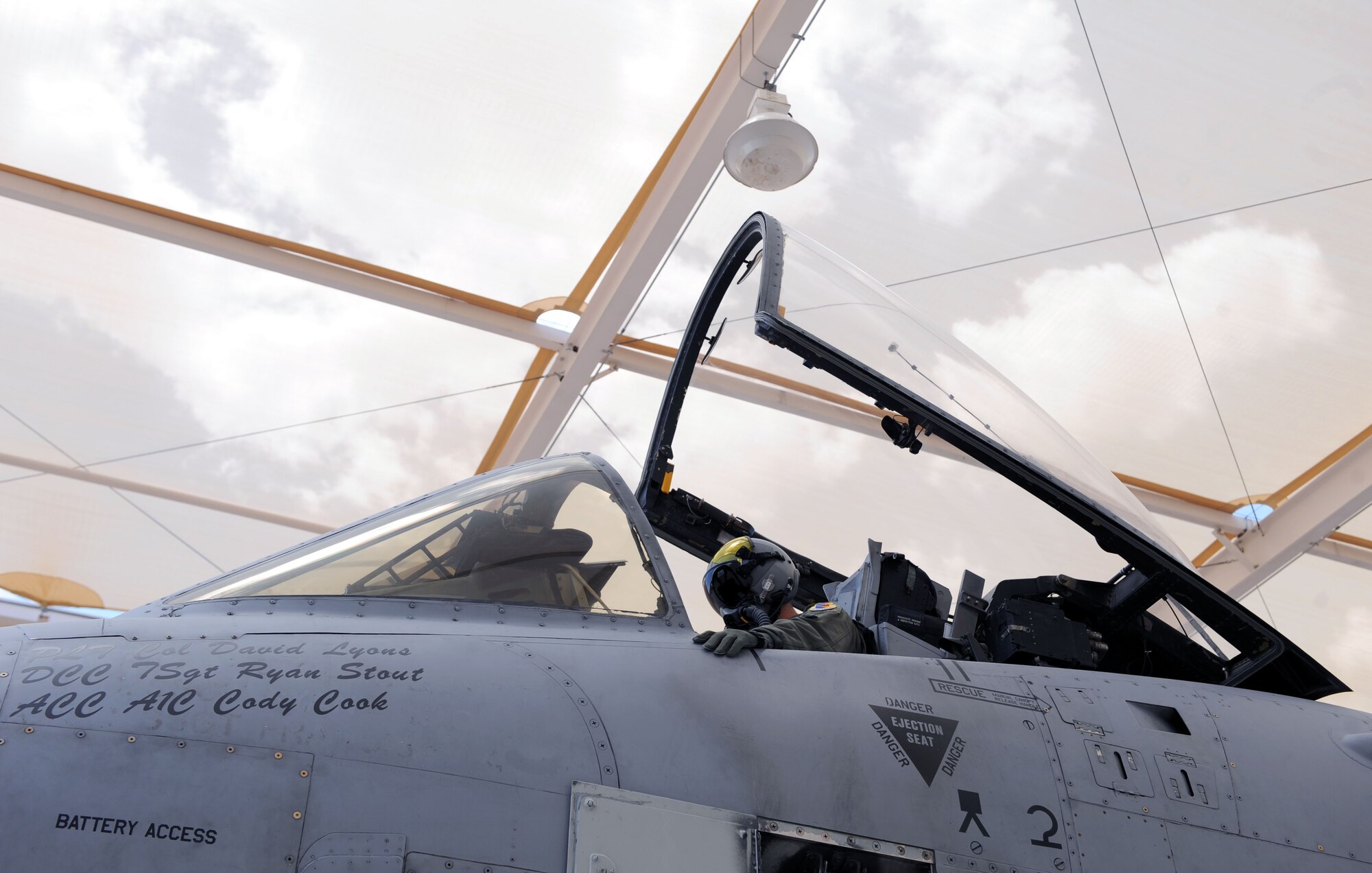 U.S. Air Force 1st Lt. Pete Matthews, 354th Fighter Squadron pilot, runs through preflight checks as he prepares for takeoff at Davis-Monthan Air Force Base, Ariz., July 17, 2013. The 354th FS maintains more than 20 A-10C aircraft, which are used to fly close air support for theater commanders worldwide. The unit was recently grounded for more than three months as a result of sequestration. (U.S. Air Force photo by Airman 1st Class Saphfire Cook/Released)