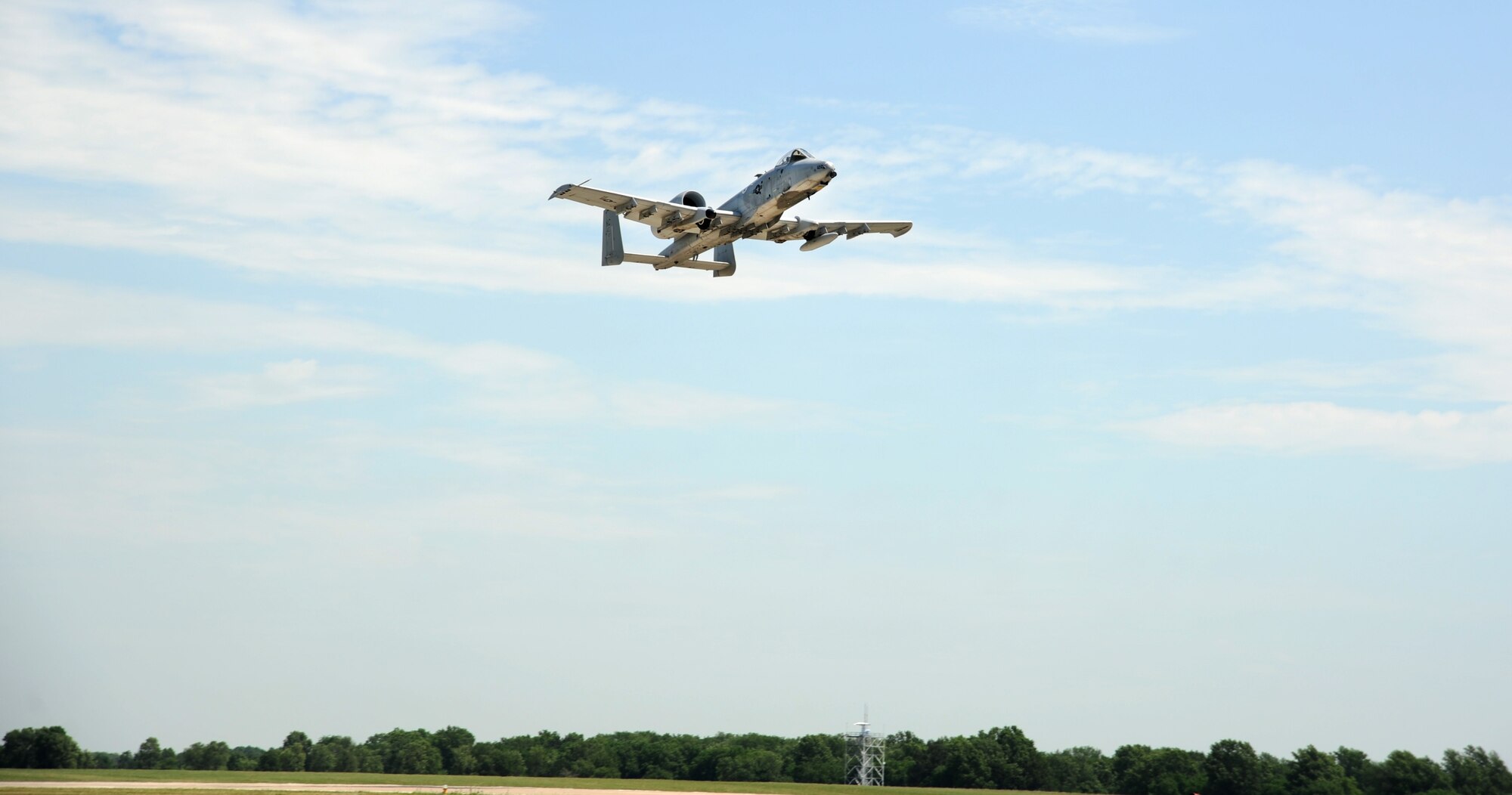 An A-10 Thunderbolt from the 442nd Fighter Wing takes off of the runway during a training sortie at Whiteman Air Force Base, Mo., July 9, 2013. The A-10 Thunderbolt IIs are the first Air Force aircraft specially designed for close air support of ground forces. They are simple, effective and survivable twin-engine jet aircraft that can be used against all ground targets, including tanks and other armored vehicles. (U.S. Air Force photo by Staff Sgt. Nick Wilson/Released)
