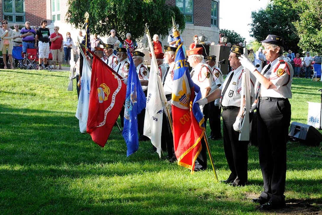 Local veterans groups present the colors before the concert.

Photo courtesy of TSgt Todd Pendleton, 182nd AW Public Affairs