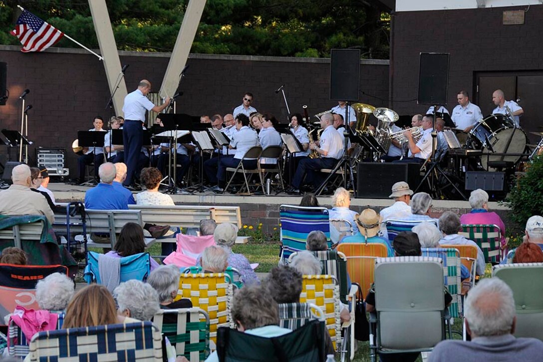 The band performed for a very appreciative crowd at the Bill Bowe Band Shell in Bettendorf.

Photo courtesy of TSgt Todd Pendleton, 182nd AW Public Affairs