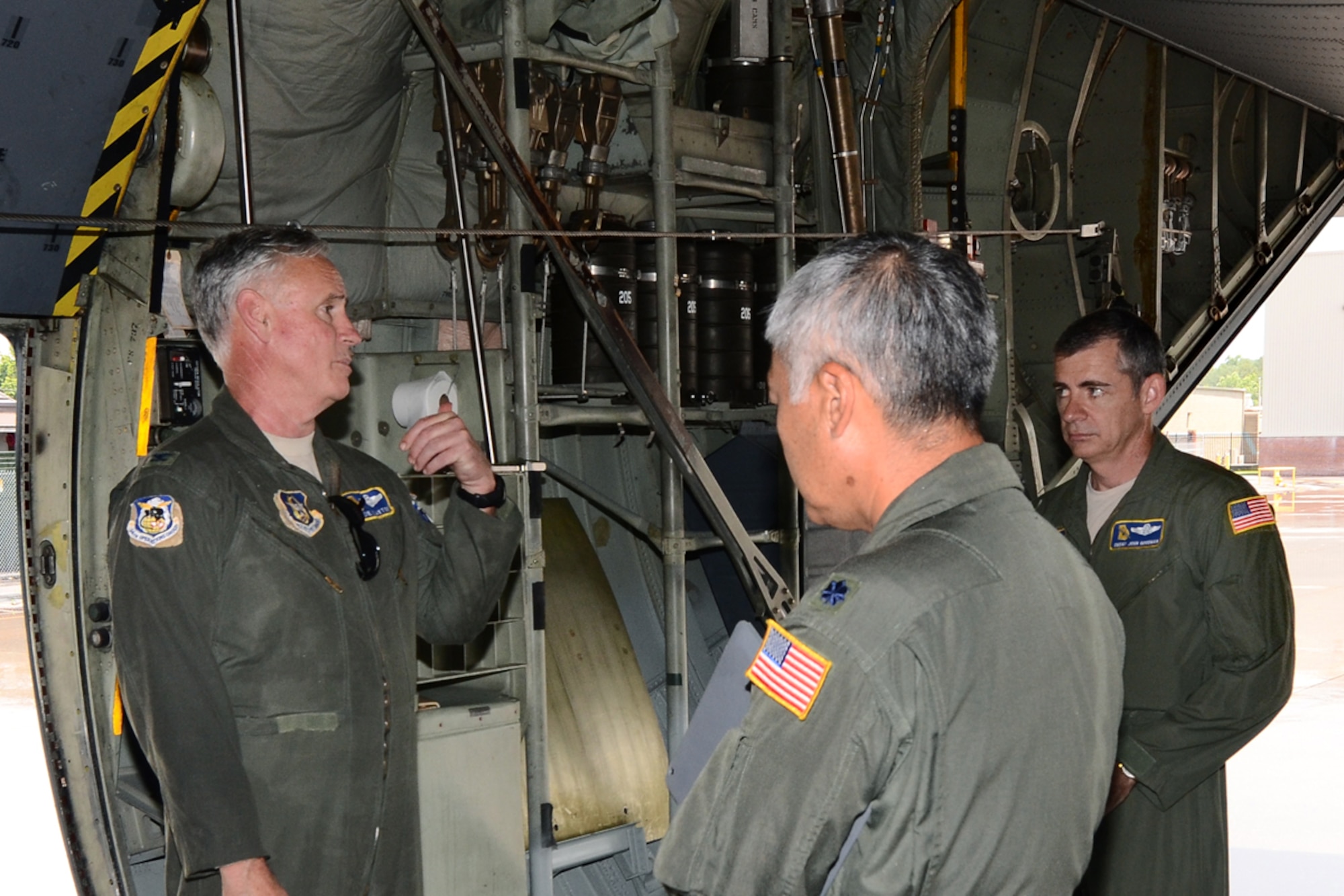 Col. Steven Clayton, 94th Operations Group commander participates in a safety briefing with aircrew prior to his fini-flight June 18. Col Clayton is retiring after 30 years of service and over 5,800 flight hours in the U.S. Air Force. (U.S. Air Force photo/ Brad Fallin)
